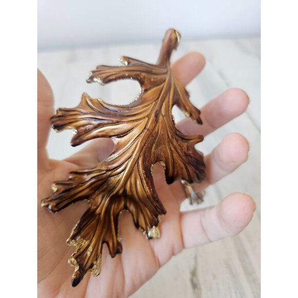 Glitter maple leaf golden gold ornament fall Xmas tree unique - Picture 5 of 10